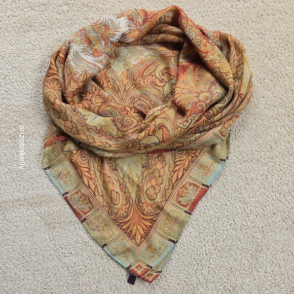 NWOT ETRO 100% Silk Square Scarf Crepe Fall Colors Earth Tones Italy Milan - Picture 6 of 16